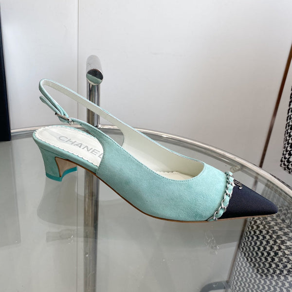cc slingback pumps 45 sky blue seude black grosgrain point toe 582853