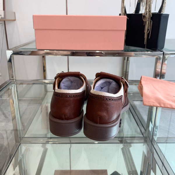 miu monk strap dark brown fabric calfskin