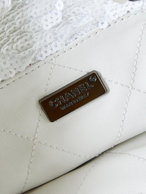 cc 24s31 borsa della spesa bianca nera paillettes hardware nero