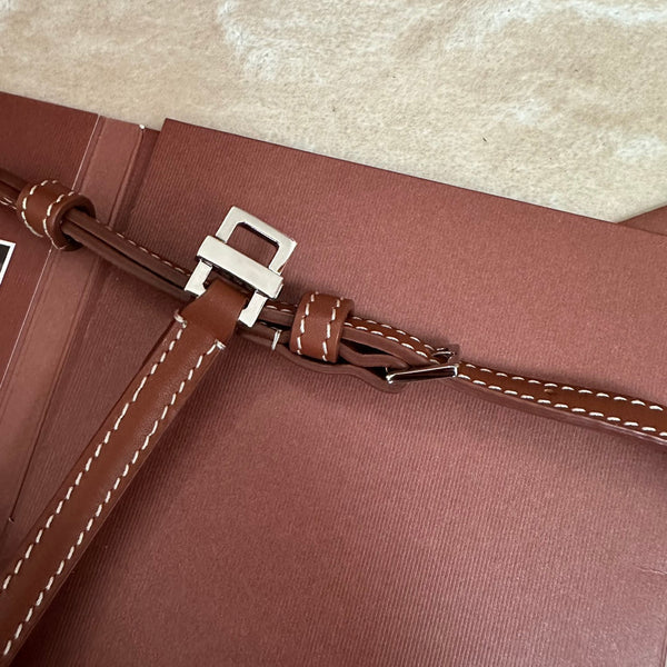 TASCA EXTRA L19 IN TELA BIANCA E PELLE DI VITELLO MARRONE BRONZO CON FERRAMENTA ARGENTATA