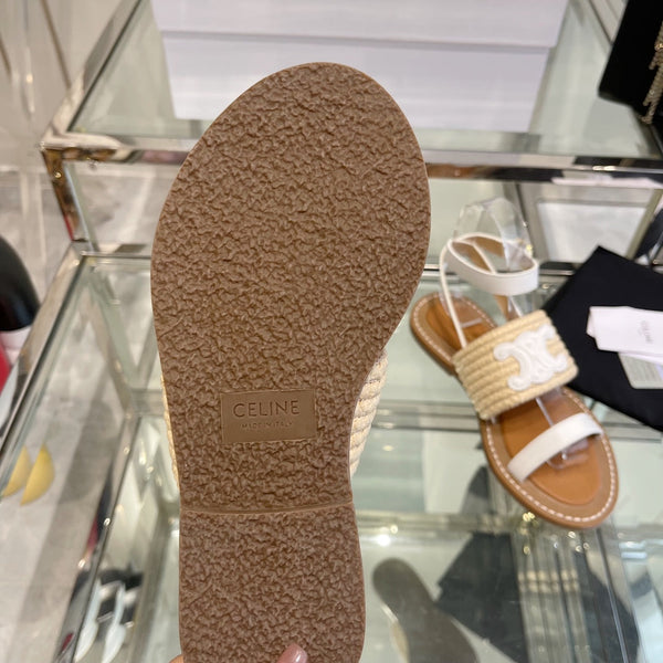 LYMPIAR FLAT STRAP SANDAL IN RAFFIA CALFSKIN WHITE BEIGE