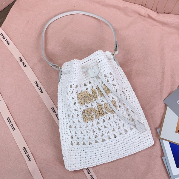 miu bucket bag 20cm white woven fabric