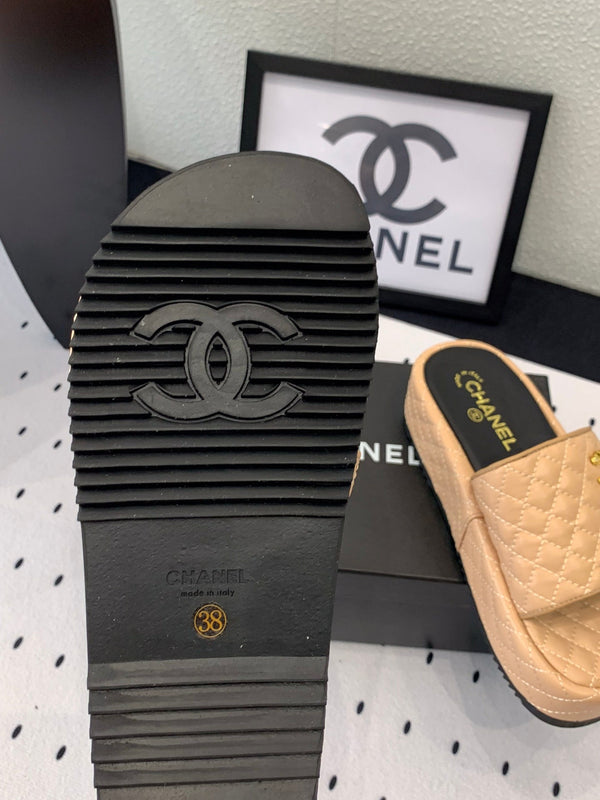 cc beige quilted calfskin platform