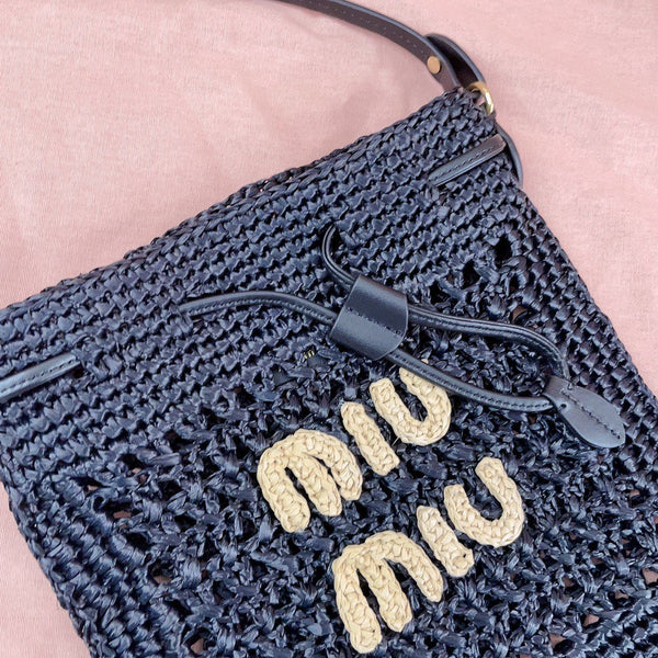 miu bucket bag 20cm black woven fabric