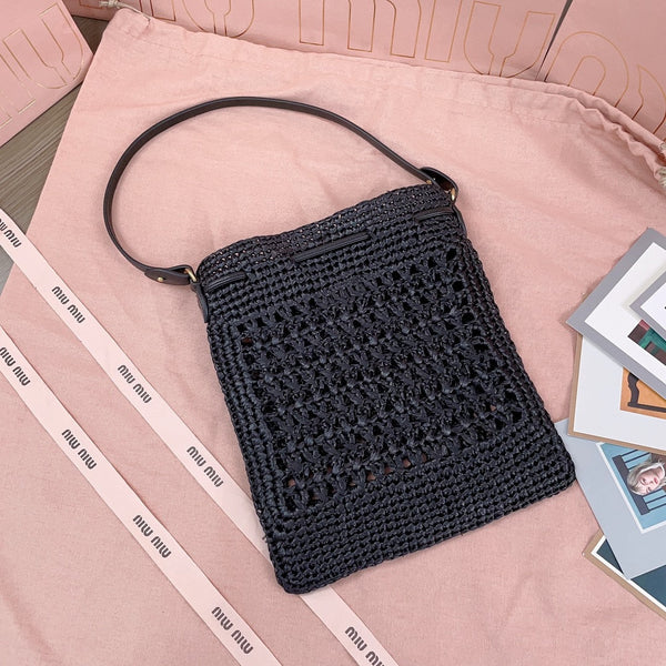 miu bucket bag 20cm black woven fabric