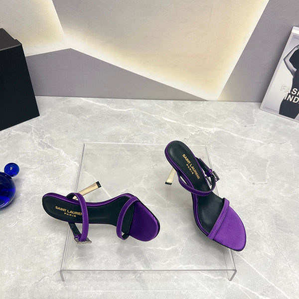 SL CRYSTAL BUCKLE HIGH HEELS VIOLET SATIN