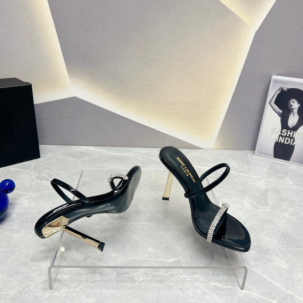 SL CRYSTAL THIN BELT TACCO ALTO PELLE DI VITELLO NERA