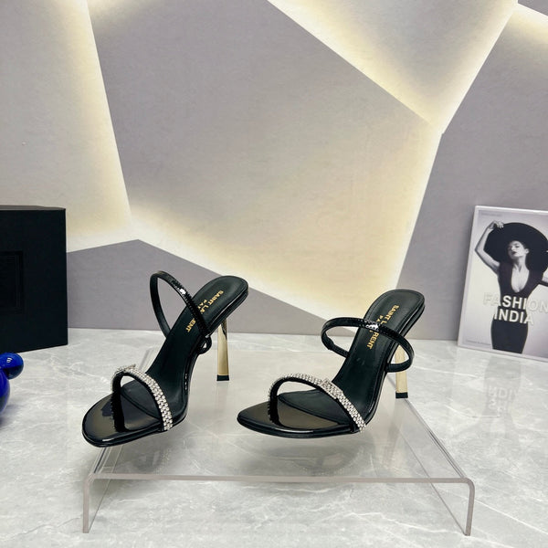 SL CRYSTAL THIN BELT TACCO ALTO PELLE DI VITELLO NERA