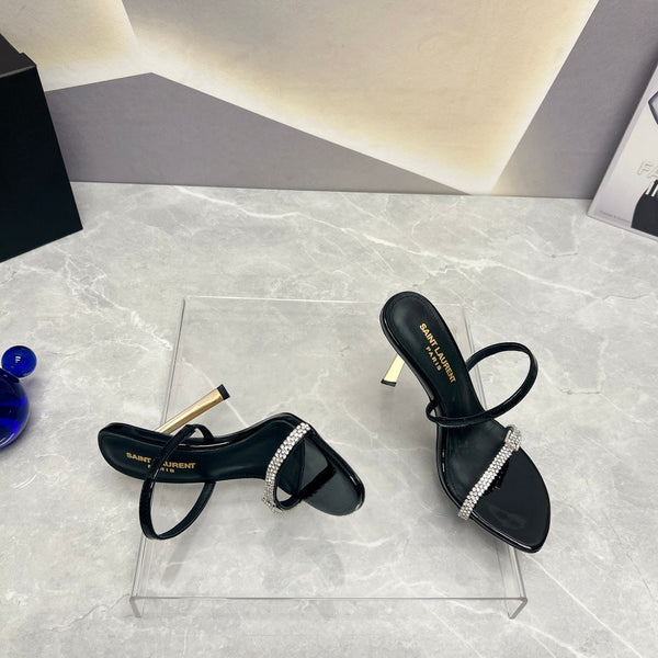 SL CRYSTAL THIN BELT TACCO ALTO PELLE DI VITELLO NERA