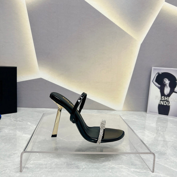 SL CRYSTAL THIN BELT TACCO ALTO PELLE DI VITELLO NERA