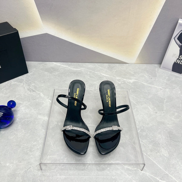 SL CRYSTAL THIN BELT TACCO ALTO PELLE DI VITELLO NERA