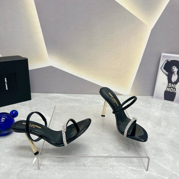 SL CRYSTAL THIN BELT TACCO ALTO PELLE DI VITELLO NERA