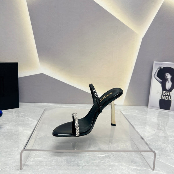 SL CRYSTAL THIN BELT TACCO ALTO PELLE DI VITELLO NERA