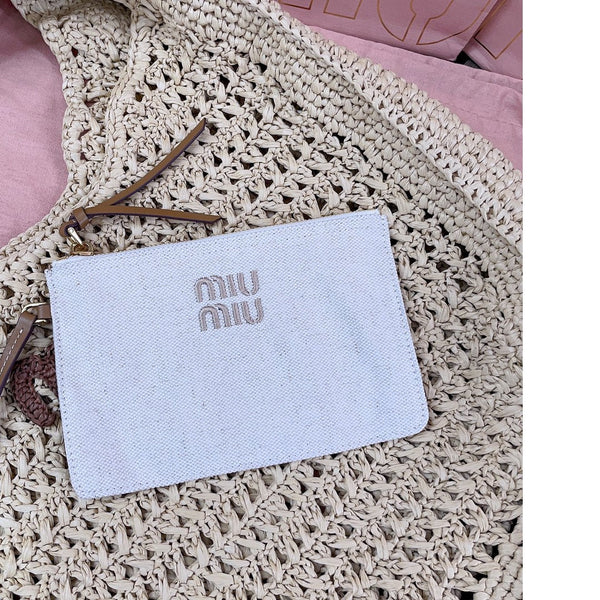 miu hobo bag 31cm beige woven fabric