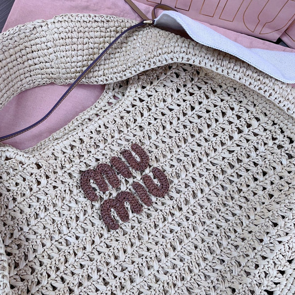 miu hobo bag 31cm beige woven fabric