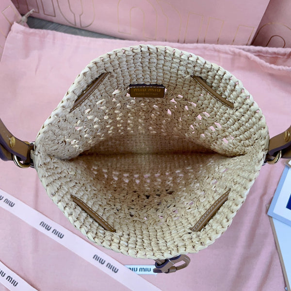 miu bucket bag 20cm beige woven fabric