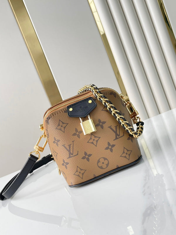 PER QUALSIASI COSA 14 IN TELA ROVESCIATA CON MONOGRAMMA MARRONE E FERRAMENTA ORO