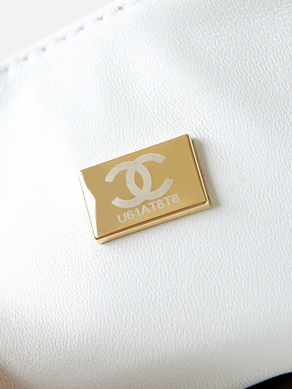 24p medium classic 25cm white tweed gold hardware