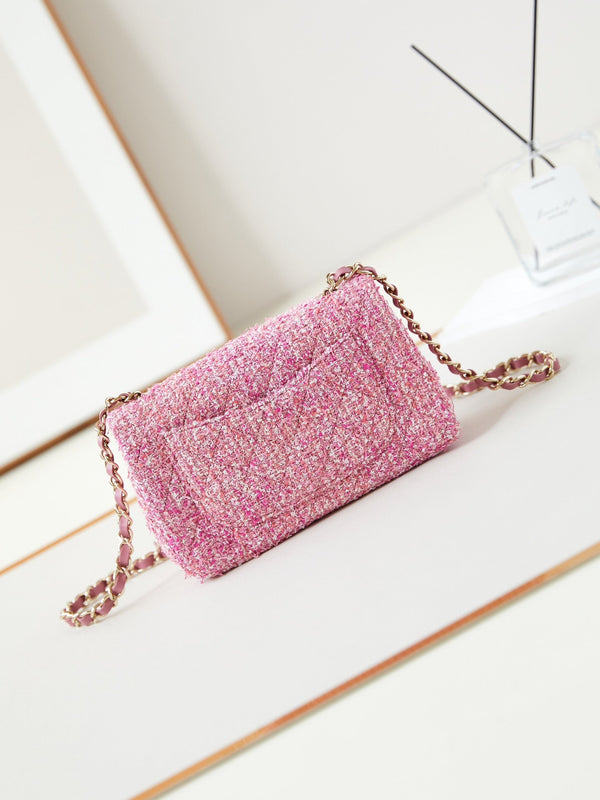 24p mini classic 20cm pink tweed gold hardware