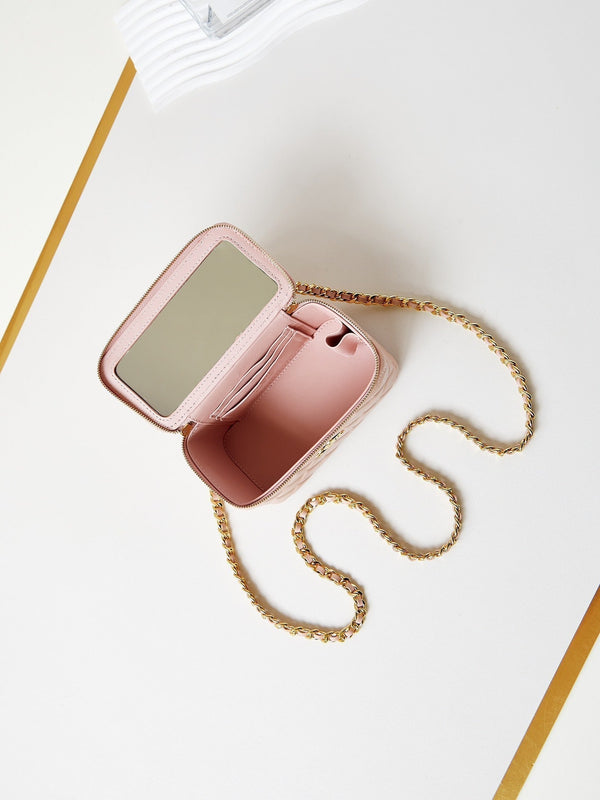 24a vanity 17cm pelle di agnello color carne hardware dorato