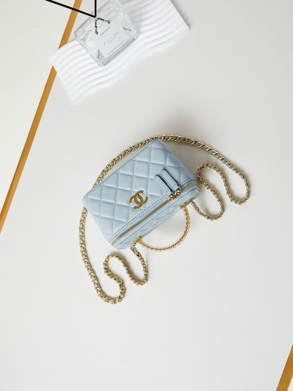 Mobiletto da toeletta 24a 17cm in pelle di agnello blu nuvola, hardware dorato