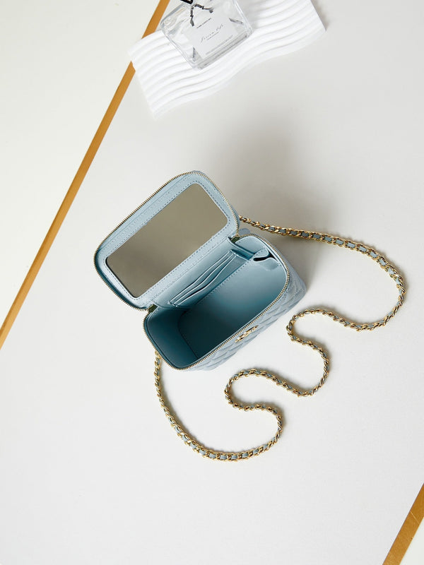 Mobiletto da toeletta 24a 17cm in pelle di agnello blu nuvola, hardware dorato