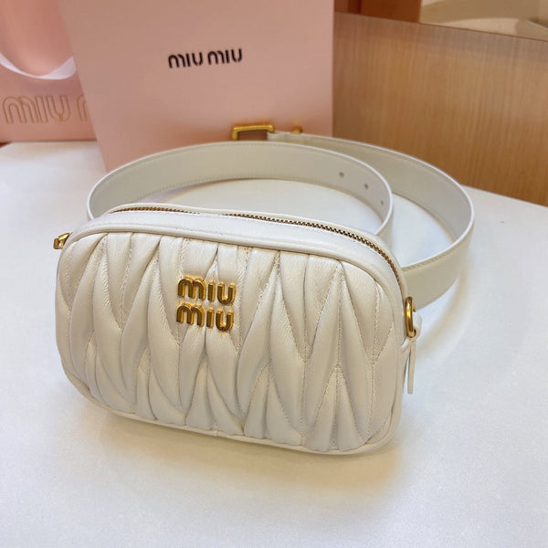 cintura bianca miu 30mm con pochette trapuntata
