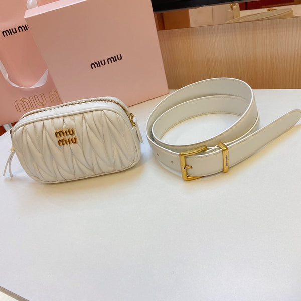cintura bianca miu 30mm con pochette trapuntata