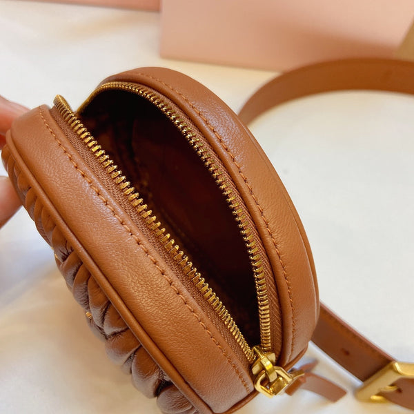 cintura miu marrone 30mm con borsa trapuntata a cerchio