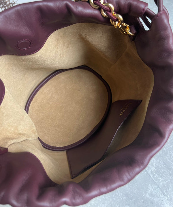 LOE 32 FLAMENCO PURSE BUCKET IN DARK BURGUNDY MELLOW NAPPA LAMBSKIN