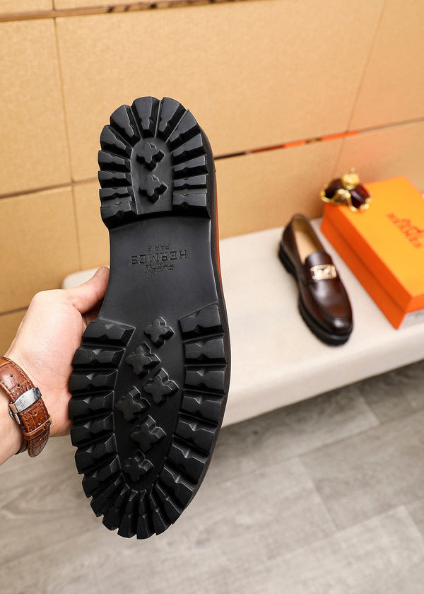 HM GOLD BUCKLE FAUBOURG LOAFER CHOCOLATE CALFSKIN