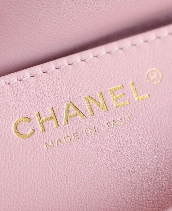 cc 24s flap bag 19cm top handle pink lambskin gold hardware