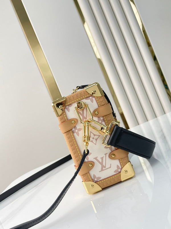 BAULE LATERALE 21 IN TELA MONOGRAMMA MARRONE BIANCO FERRAMENTA ORO