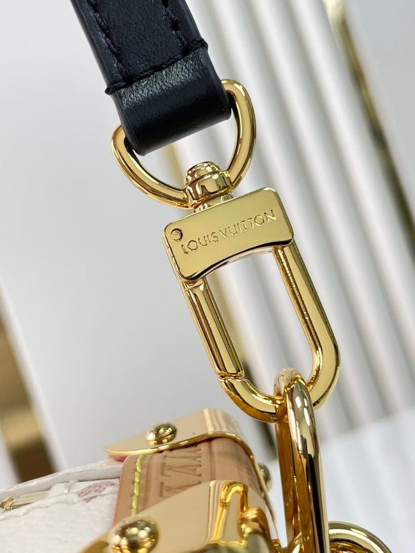 BAULE LATERALE 21 IN TELA MONOGRAMMA MARRONE BIANCO FERRAMENTA ORO