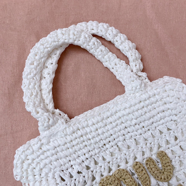 borsa tote miu 22cm tessuto intrecciato bianco