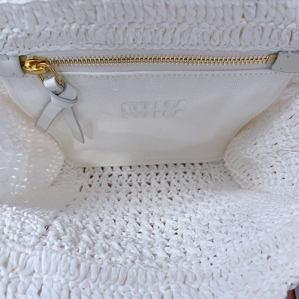 borsa tote miu 22cm tessuto intrecciato bianco