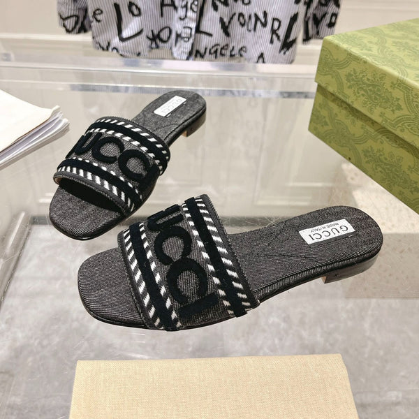 Ciabatte GG con doppia G intrecciata nere