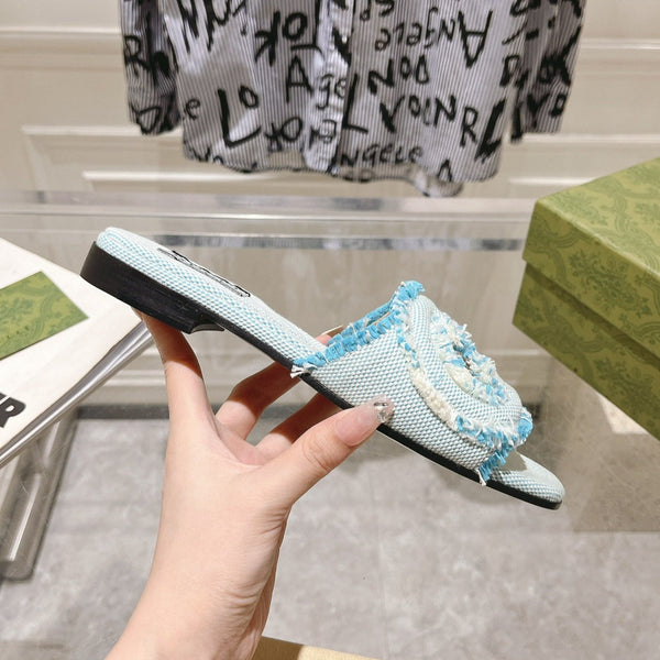 GG  Interlocking double G hollow slippers Baby Blue