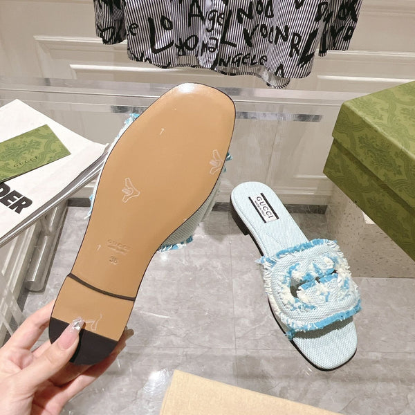 GG  Interlocking double G hollow slippers Baby Blue