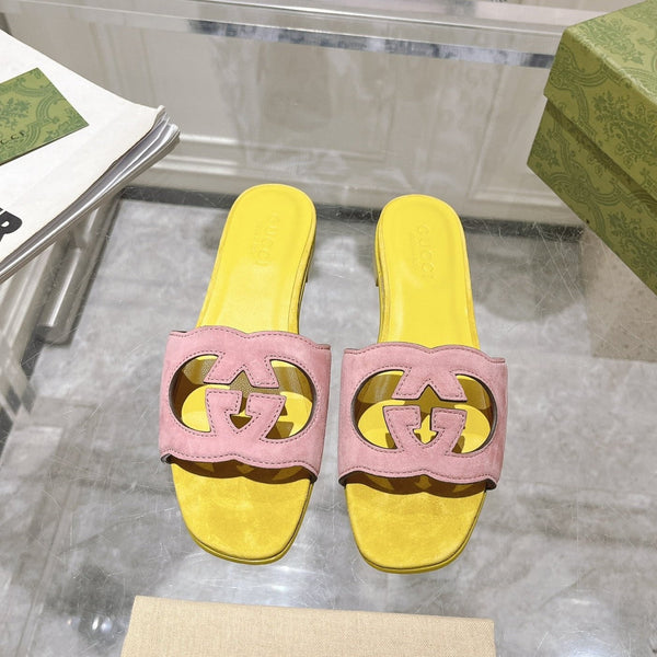 GG Interlocking double G hollow slippers Blush Pink Yellow