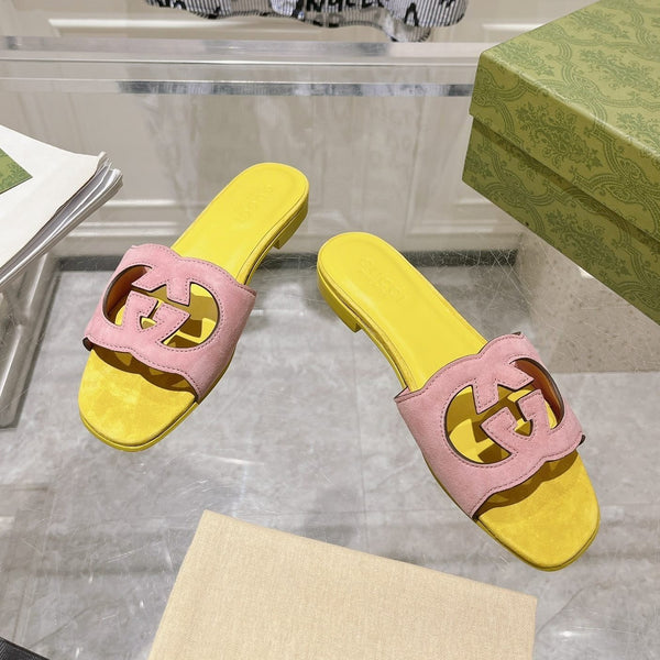 GG  Interlocking double G hollow slippers Blush Pink Yellow