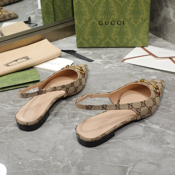 GG Slingback Flat Sandals Brown Caro