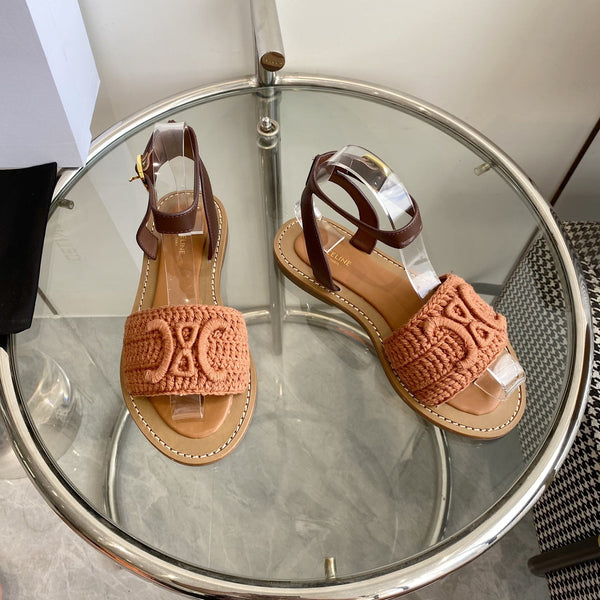 SANDALO LYMPIA IN COTONE MACCRAMÉ TRIOMPHE MARRONE BRONZO E PELLE DI VITELLO TAN