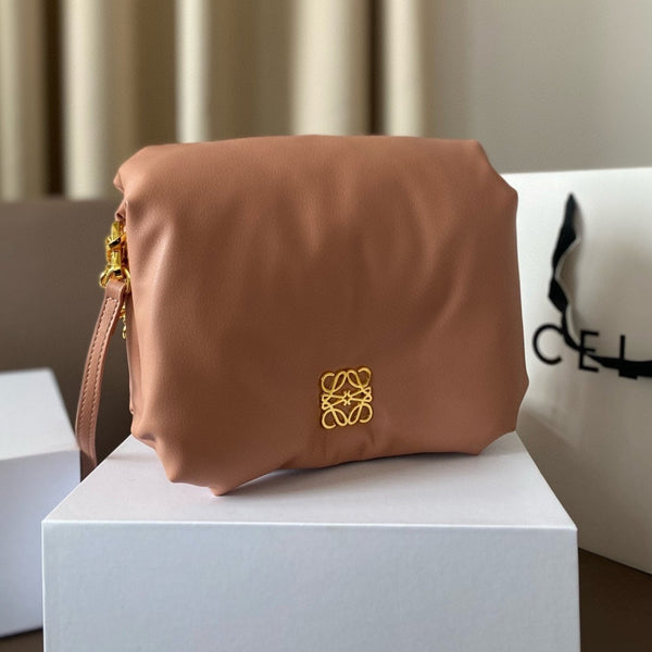 LOE MINI PUFFER GOYA 23 BAG IN CAMEL SHINY NAPPA LAMBSKIN