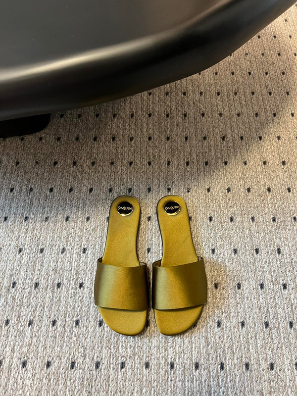 SL CARLYLE SLIPPERS MUSTARD SATIN