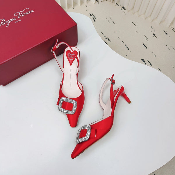 Viv Canard Slingback Pumps 55 in Red Satin
