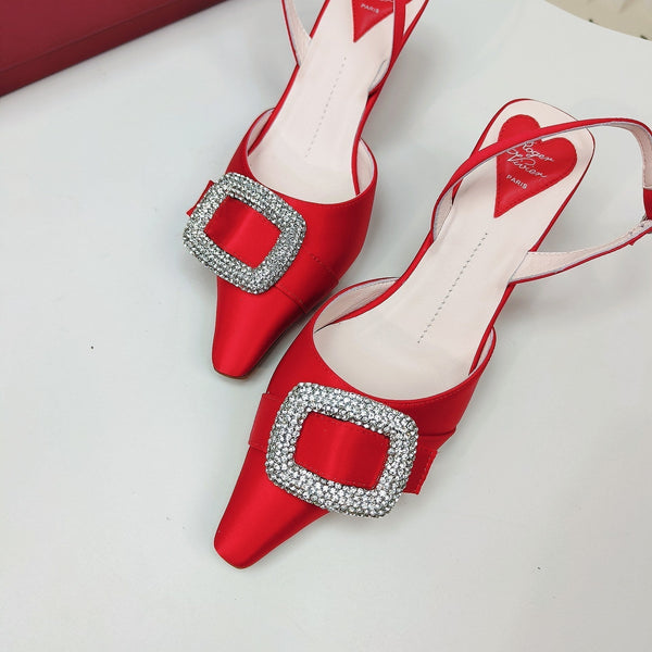 Viv Canard Slingback Pumps 55 in Red Satin