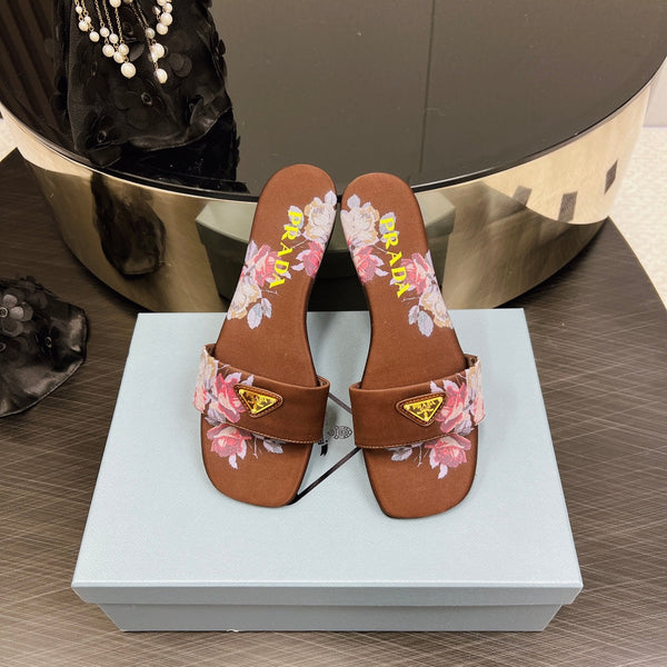 PRA PRINTED SLIDES SLIPPERS CINNAMON SATIN