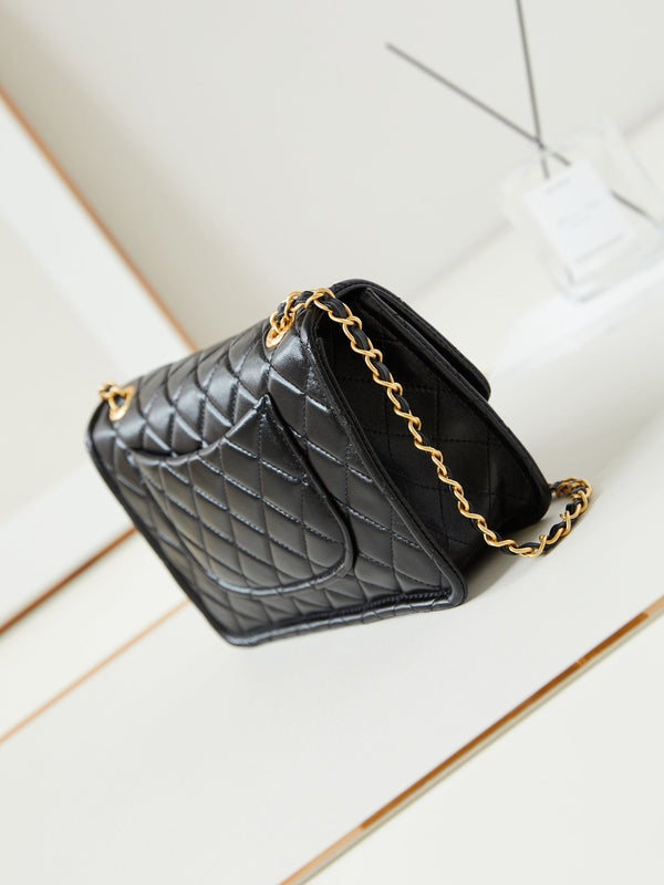 24s medium flap bag 25cm black calfskin gold hardware