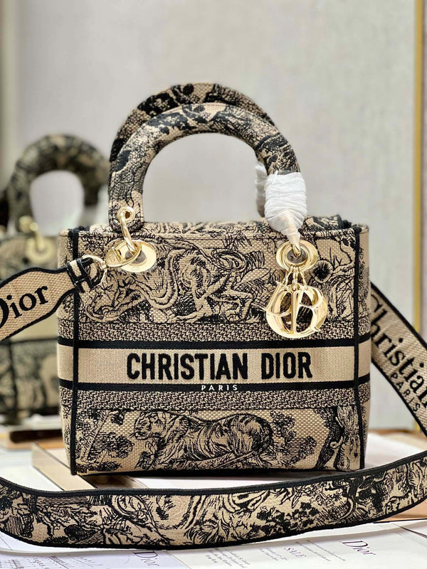 CD Apricot Tiger 24 Lady Dior Bag Canvas 336718